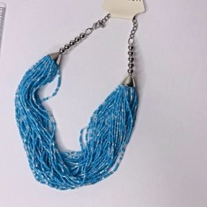 m haskell Blues Seed Bead Multi Strand Necklace Silver Tone NEW